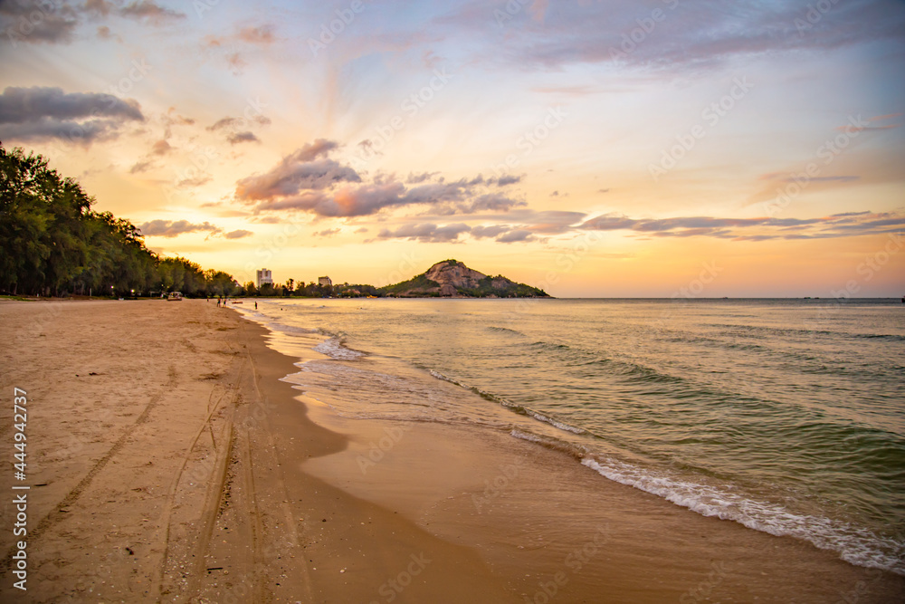 Suan Son Pradipat Beach at sunset in Prachuap Khiri Khan, Thailand