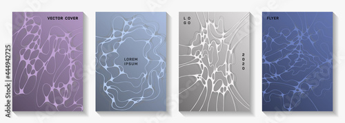 Premium disco party posters. Curly curve lines torrent textures. Abstract title page vector templates. Electronic music party posters set fluid wavy graphic design.