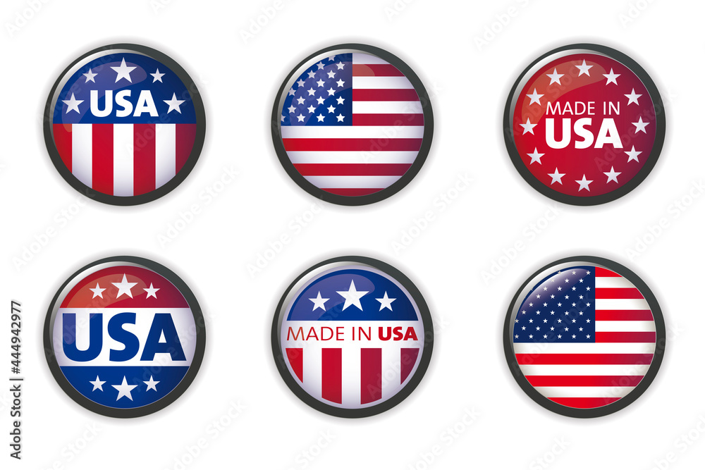 USA button set with American flag. Vector illustration. USA button set with American flag. Vector illustration.