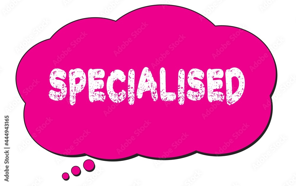 SPECIALISED text written on a pink thought bubble. SPECIALISED text written on a pink thought bubble.