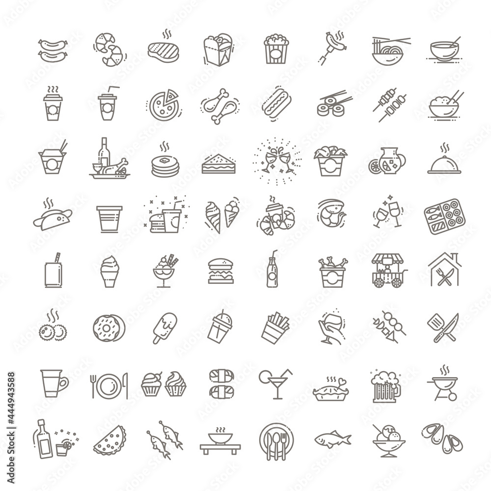 Food courts icons set. Outline set of food courts vector icons Food courts icons set. Outline set of food courts vector icons