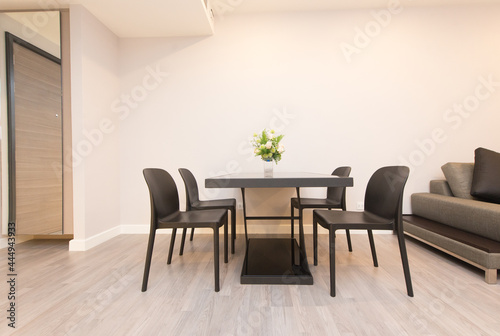 elegant table set in modern style dining room interior