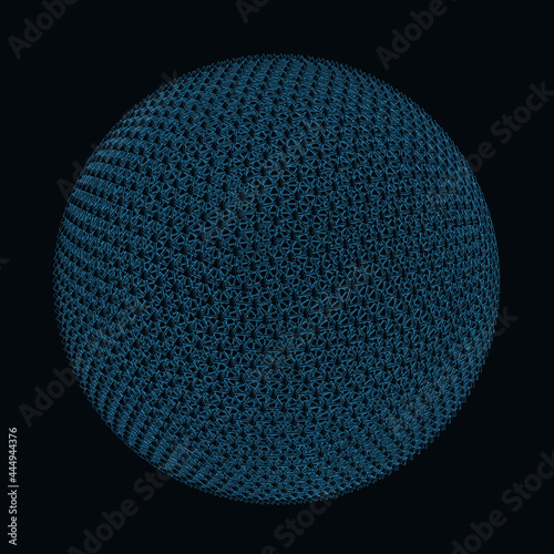 Abstract ball wireframe made of blue lines on a dark background. Vector illustration