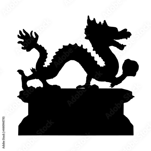 Silhouette of a dragon figurine on a stand isolated on a white background. Vector illustration
