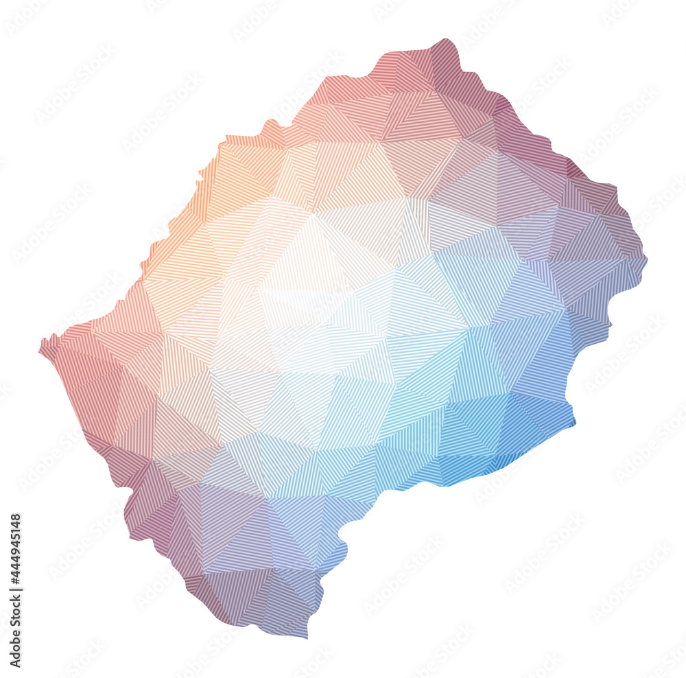 Map of Lesotho. Low poly illustration of the country. Geometric design with stripes. Vector illustration. Map of Lesotho. Low poly illustration of the country. Geometric design with stripes. Vector illustration.