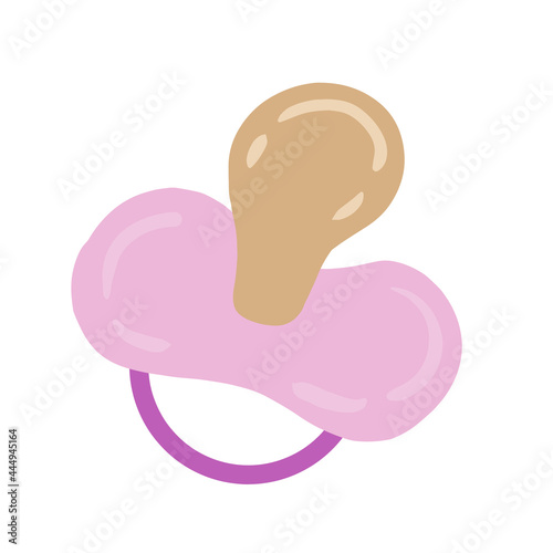 Pink plastic baby soother isolated vector illustration