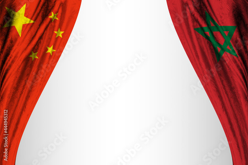 Flag of China and Morocco with theater effect. 3D illustration