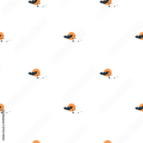 Seamless pattern for halloween in minimalistic style for newborn girl or boy. Pattern with bats and moons for kids. Nursery print for textile, apparel, wrapping paper, fabric