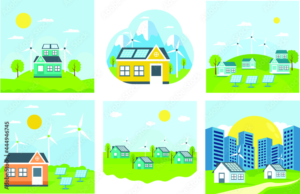 Naklejka premium Group of Flat Eco Solar Panel energy