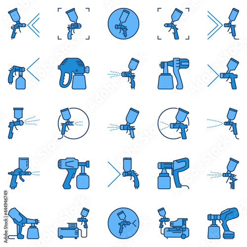 Air Spray Gun or Paint Sprayer blue vector icons set