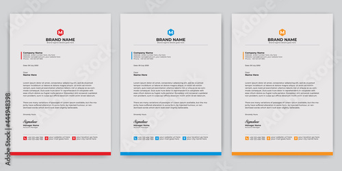 Professional Abstract corporate Letterhead template Design for Advertising Company Profile Layout, Letterhead Design Simple, And Clean Print-ready with Red, Orange and blue CMYK Color 19