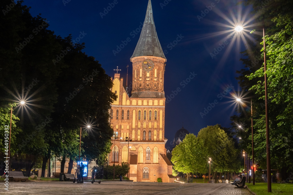 Kaliningrad, Russia On June 5, 2021, the historic Lutheran Cathedral in Kaliningrad at night.