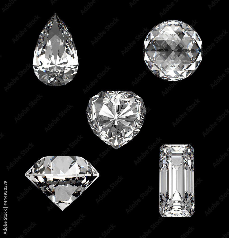 set of diamonds isolated on black set of diamonds isolated on black