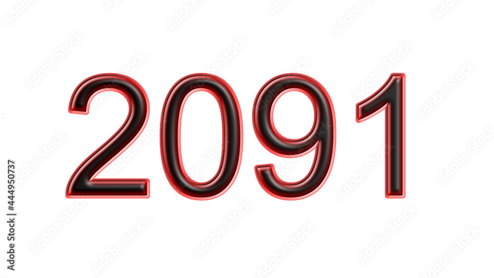 red 2091 number 3d effect white background