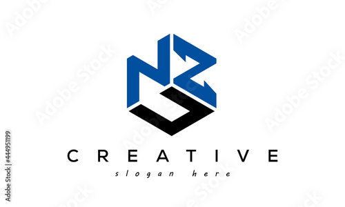 NZU three letters creative logo with hexagon photo