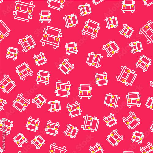 Line School Bus icon isolated seamless pattern on red background. Public transportation symbol. Vector