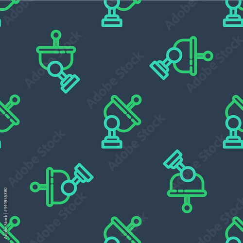 Line Radar icon isolated seamless pattern on blue background. Search system. Satellite sign. Vector