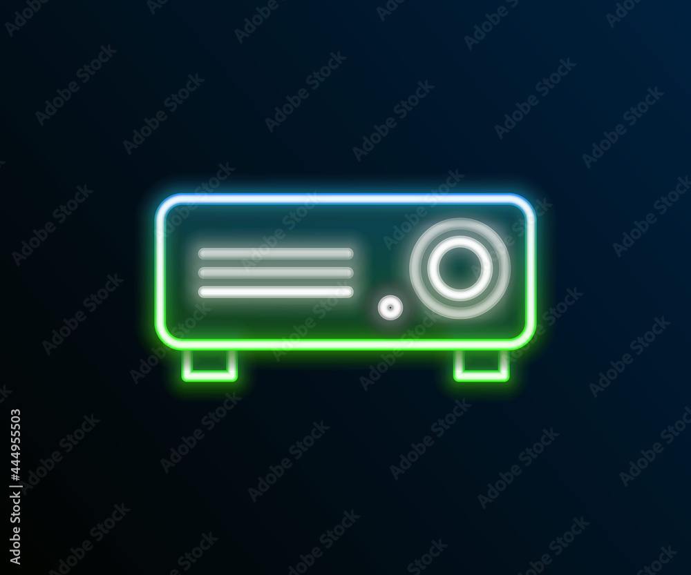 Glowing neon line Presentation, movie, film, media projector icon isolated on black background. Colorful outline concept. Vector Glowing neon line Presentation, movie, film, media projector icon isolated on black background. Colorful outline concept. Vector
