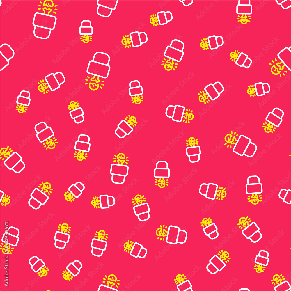 Line Key broke inside of padlock icon isolated seamless pattern on red background. Padlock sign. Security, safety, protection, privacy concept. Vector Line Key broke inside of padlock icon isolated seamless pattern on red background. Padlock sign. Security, safety, protection, privacy concept. Vector