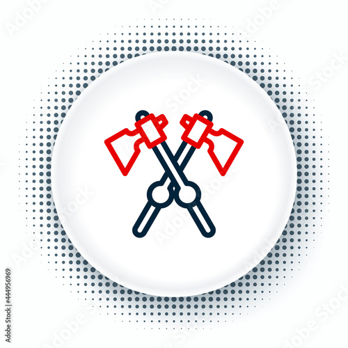 Line Crossed medieval axes icon isolated on white background. Battle axe, executioner axe. Medieval weapon. Colorful outline concept. Vector