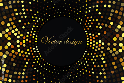 Halftone gold with round sequins around the circle. Texture for your design, business cards, invitations, advertising, New Year's, holiday greetings, decorations. Abstract background