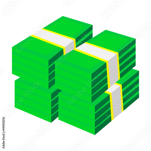 Vector flat cartoon style icon of cash money. Green banknotes.