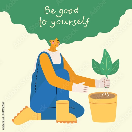 Be good to yourself. Love yourself. Vector lifestyle concept card with text don t forget to love yourself.