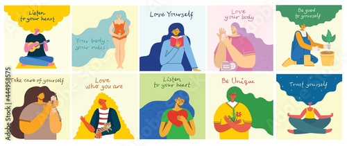 Love yourself. Vector lifestyle concept card with text don t forget to love yourself. photo