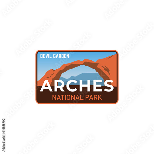 Beautiful badge patch sticker design arches national park logo outdoor vintage m Fototapeta