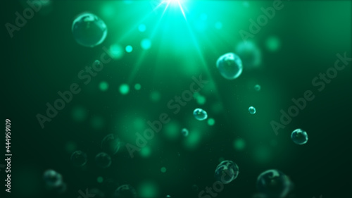 きめ細かい泡が浮遊する淡い光が差す深海のような水の中　清涼感　夏