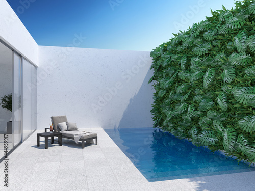 Courtyard with chaise lounge and swimming pool