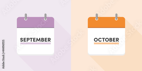 9月と10月、2ヶ月分の秋のカレンダーセット：日めくりカレンダータイプ（英語版）