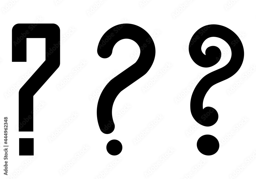 Vector set of question marks. Various shapes in black on a white background. Vector set of question marks. Various shapes in black on a white background.