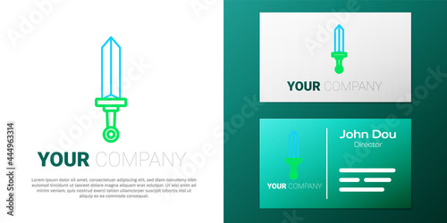 Line Medieval sword icon isolated on white background. Medieval weapon. Colorful outline concept. Vector