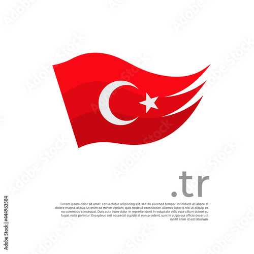 Turkey flag. Colored stripes turkish flag on a white background. Vector design of national poster with tr domain, place for text. Brush strokes. State patriotic banner of turkey, cover