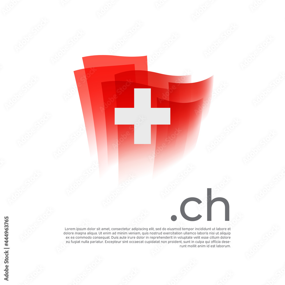 Switzerland flag. Vector stylized design national poster on a white background. Swiss flag painted with abstract brush strokes with ch domain, place for text. State patriotic banner of switzerland