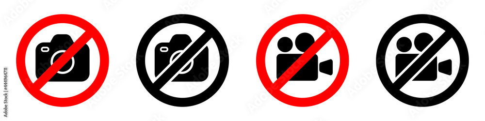 Set of no photographing prohibition and video signs. Photo, video ...
