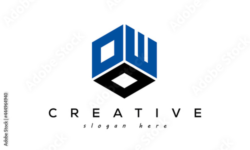 OWO three letters creative logo with hexagon