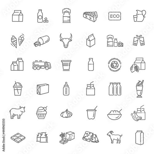 Set of icons for milk. Milk products line icon set