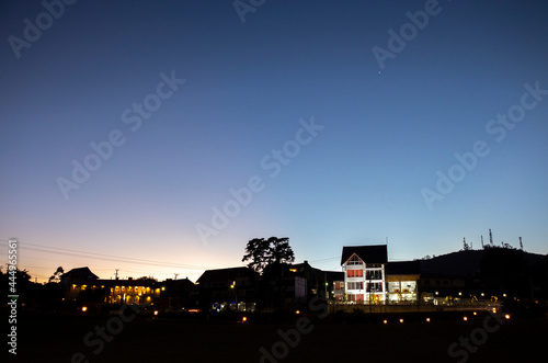 Nuwara Eliya night cityscape, blue hour photograph.
