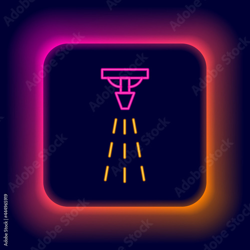 Glowing neon line Fire sprinkler system icon isolated on black background. Sprinkler, fire extinguisher solid icon. Colorful outline concept. Vector