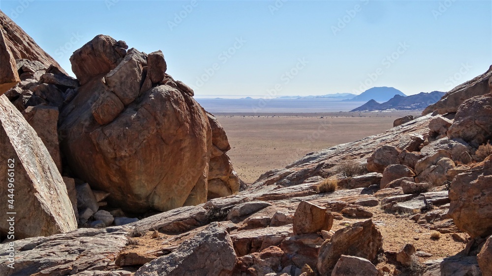 View of Desert Plains from a Rocky Hill, Namibia