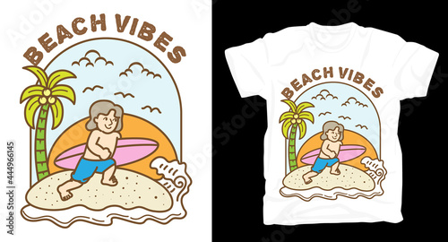 Beach and surfing illustration t-shirt design