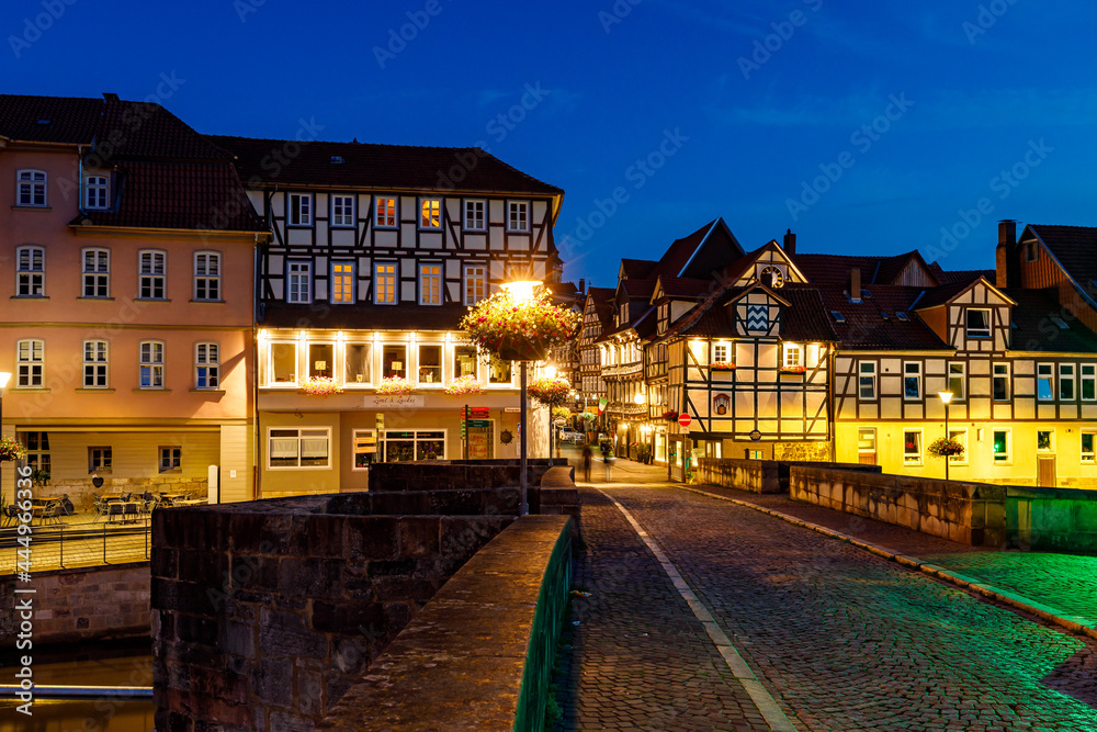 Half timbered houses of Hannoversch Münden at the Werra River