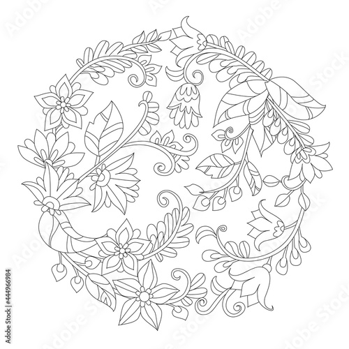 graceful round pattern of fancy floral for your coloring book