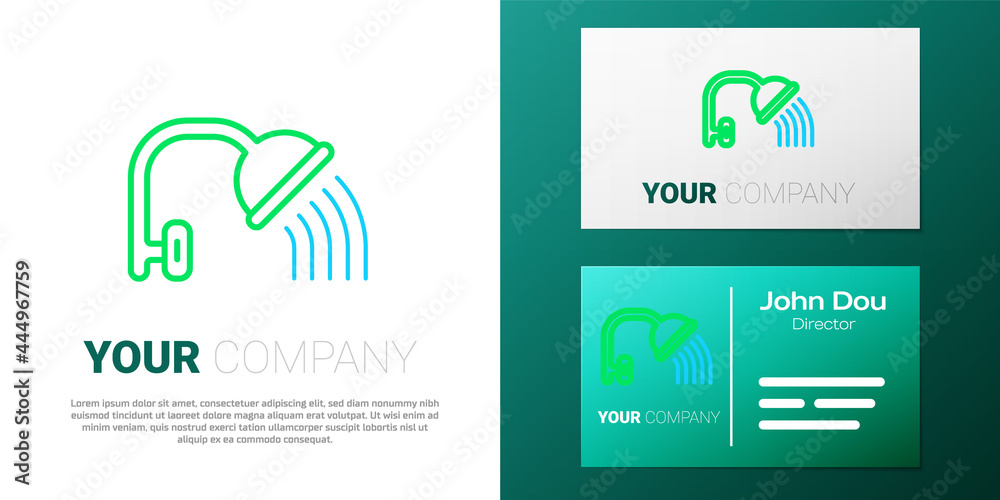 Line Shower head with water drops flowing icon isolated on white background. Colorful outline concept. Vector Line Shower head with water drops flowing icon isolated on white background. Colorful outline concept. Vector