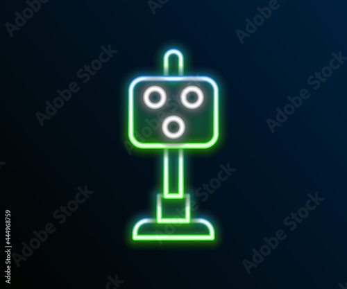 Glowing neon line Train traffic light icon isolated on black background. Traffic lights for the railway to regulate the movement of trains. Colorful outline concept. Vector