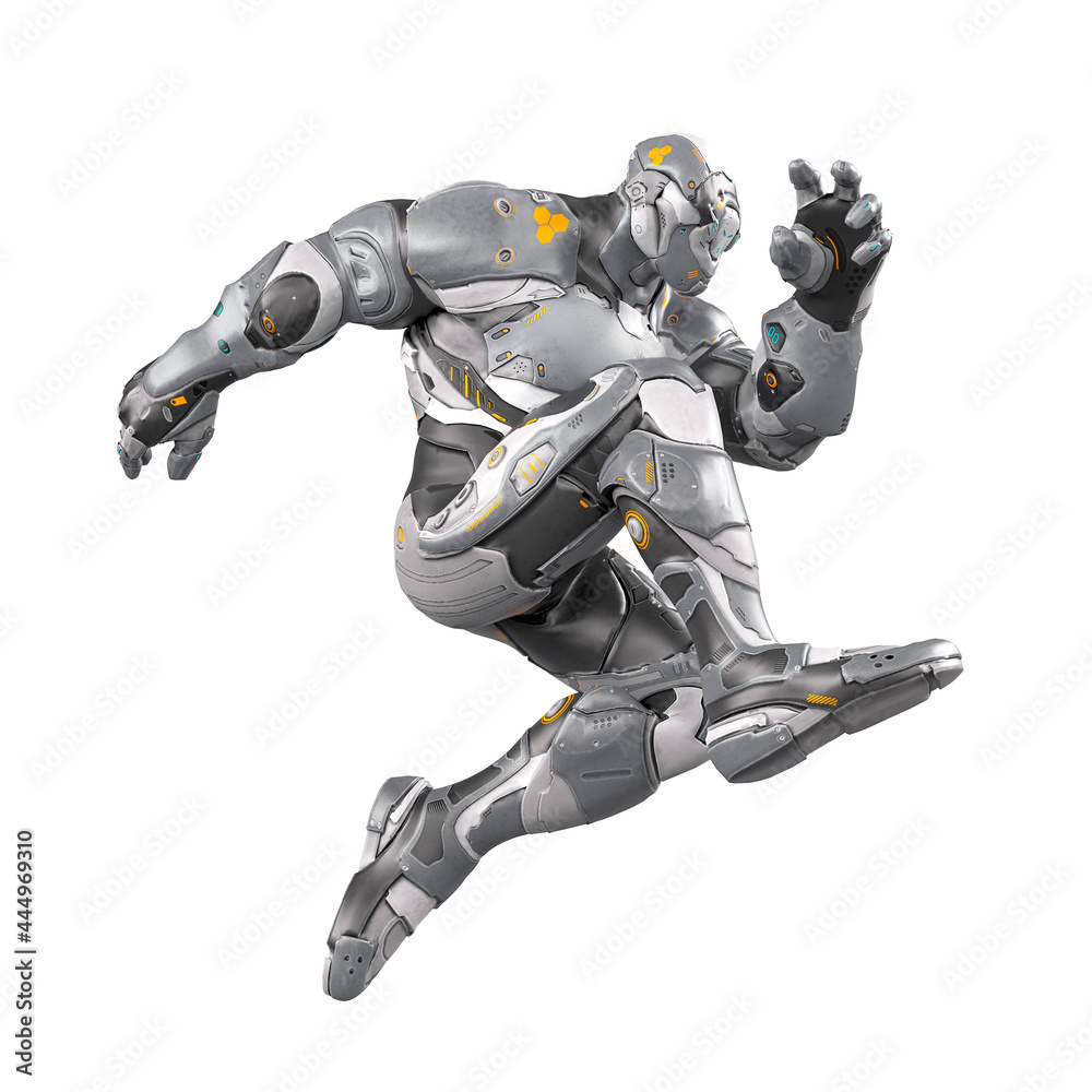 future soldier is jumping in white background future soldier is jumping in white background