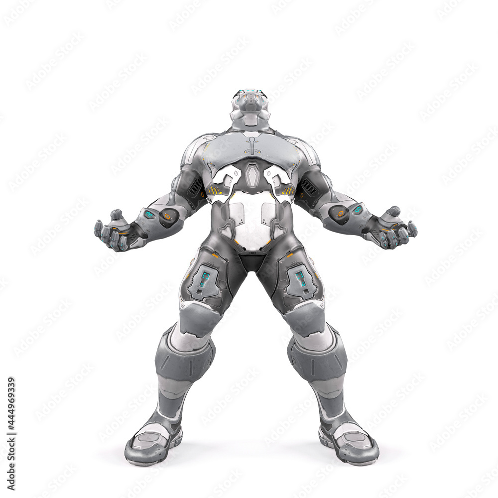 future soldier is looking up on white background future soldier is looking up on white background