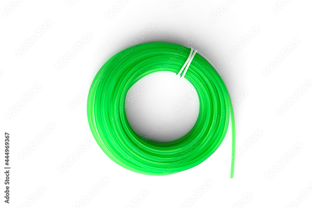 Green trimmer or mower line isolated on white background.